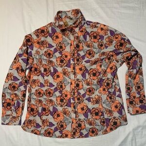 Duluth Trading Co Women’s Sidewinder Floral Button Down Shirt - Orange & Purple